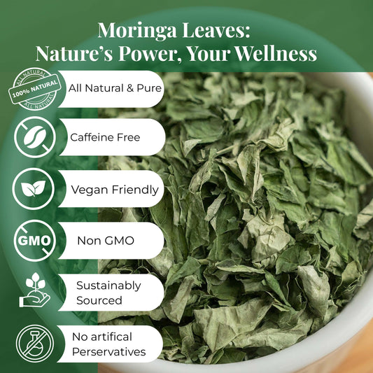 Akshit Moringa (Oleifera) Tea Leaves – Herbal Tea, 100% Natural Moringa Leaves, Boosts Energy & Immunity - 2.6 oz