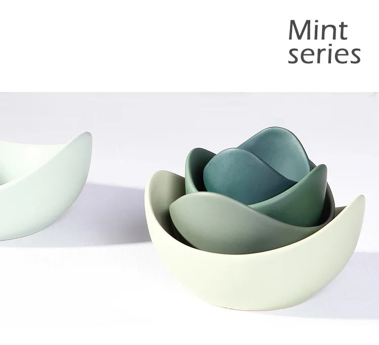Lotus Ceramic Bowl Dishes Plates Sets Decor Creative Fruit Salad Plate Dinner Plate Organizer Flower Shape Container Storage