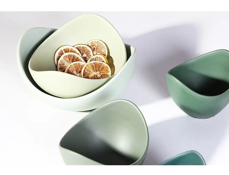 Lotus Ceramic Bowl Dishes Plates Sets Decor Creative Fruit Salad Plate Dinner Plate Organizer Flower Shape Container Storage