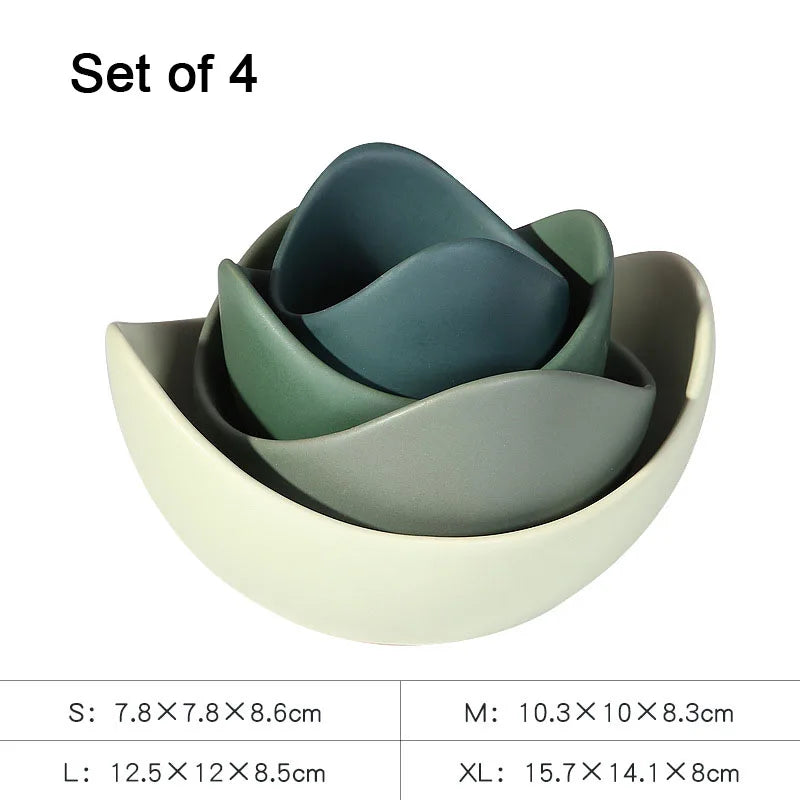 Lotus Ceramic Bowl Dishes Plates Sets Decor Creative Fruit Salad Plate Dinner Plate Organizer Flower Shape Container Storage