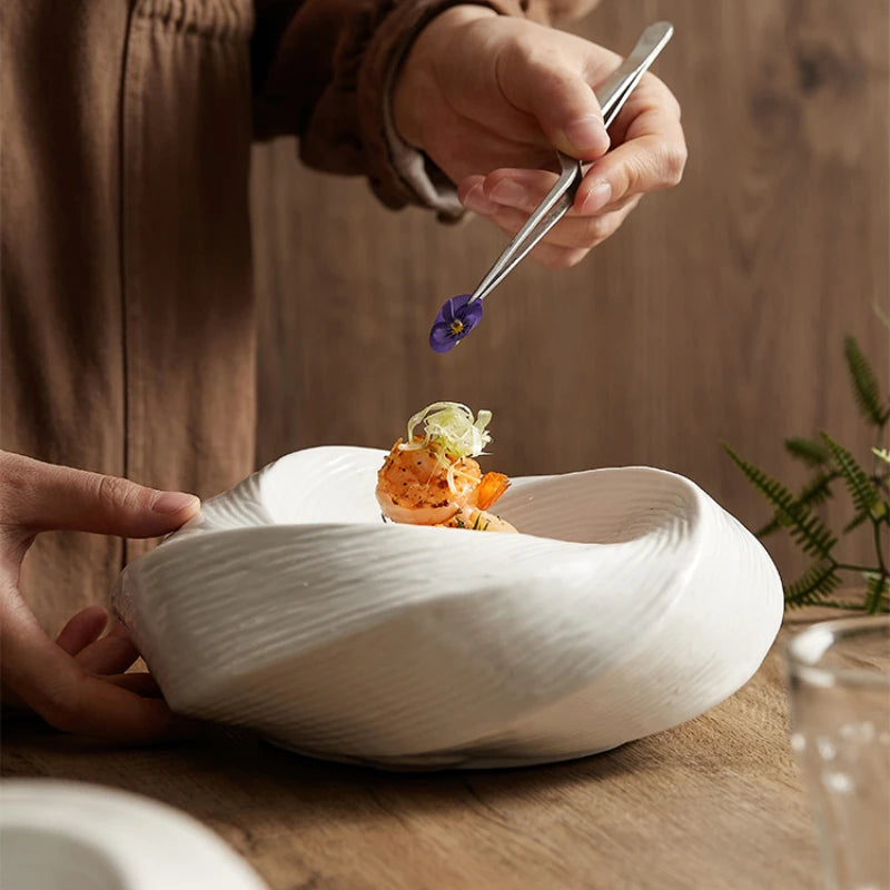 Creative white ceramic platter Fruit salad cold dish artistic conception dish characteristic modeling kitchen tableware plates