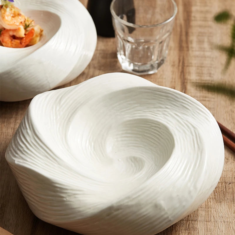 Creative white ceramic platter Fruit salad cold dish artistic conception dish characteristic modeling kitchen tableware plates