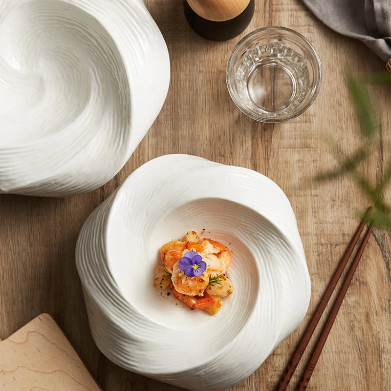 Creative white ceramic platter Fruit salad cold dish artistic conception dish characteristic modeling kitchen tableware plates
