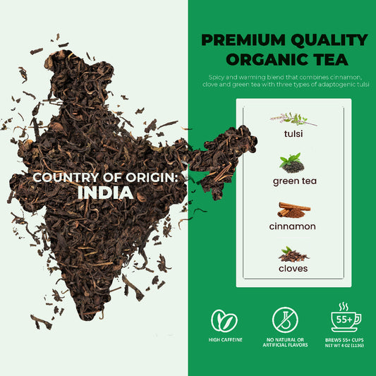 Tulsi Spicy Green Tea with Cinnamon, Loose Leaf, USDA Organic, Kosher – 4 Oz (113g)