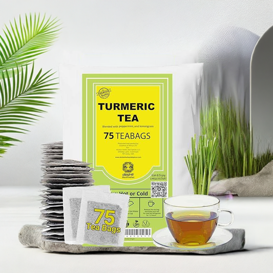 Akshit 75 Natural Turmeric Tea Bags,Turmeric Black Pepper Tea Blend, Te De Curcuma, Pure Tumeric Tea blend, Caffeine Free Herbal Tea, Non-Gmo. Pack of 1