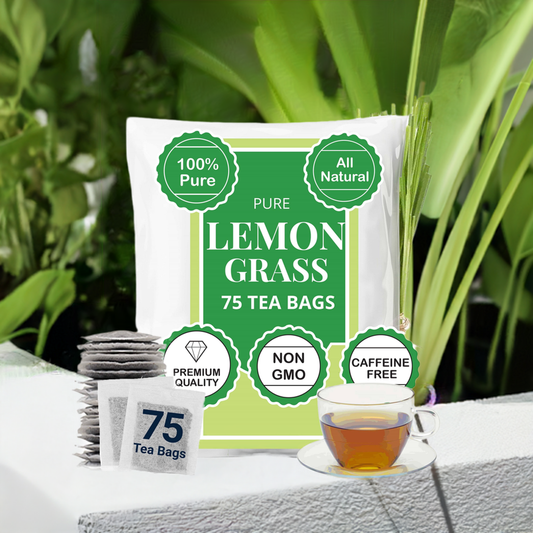 Akshit Lemongrass Tea | 75 Tea Bags from 100% Pure Lemongrass Leaves - Relaxing Tea, Brew Hot or Iced Tea | NON-GMO, Caffeine-Free.