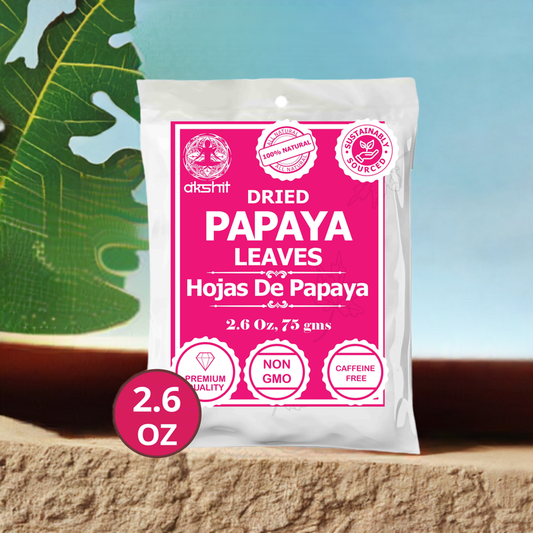 Akshit  Papaya Leaves, Hojas de papaya, 2.6oz, Dried From Green Papaya Leaf, Herbal Tea, Non GMO, Caffeine free, Sugar free, Rich In Vitamins.