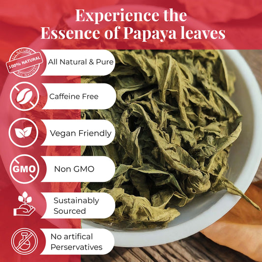 Akshit  Papaya Leaves, Hojas de papaya, 2.6oz, Dried From Green Papaya Leaf, Herbal Tea, Non GMO, Caffeine free, Sugar free, Rich In Vitamins.