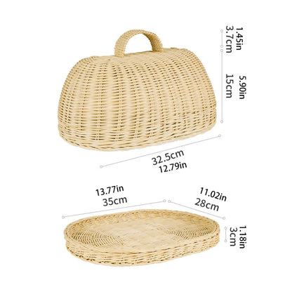 Handmade Rattan Bread Basket with Lid - Eco-Friendly Food Storage