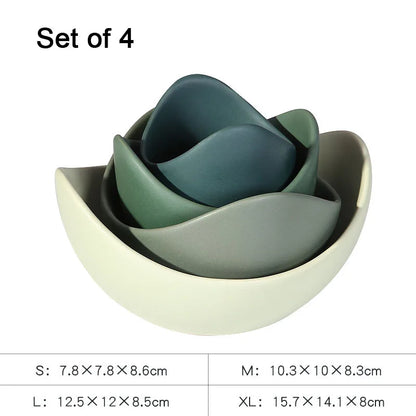 Lotus Ceramic Bowl Dishes Plates Sets Decor Creative Fruit Salad Plate Dinner Plate Organizer Flower Shape Container Storage