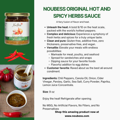 NouBess Original Hot and Spicy Herbs Sauce, 9 oz jar