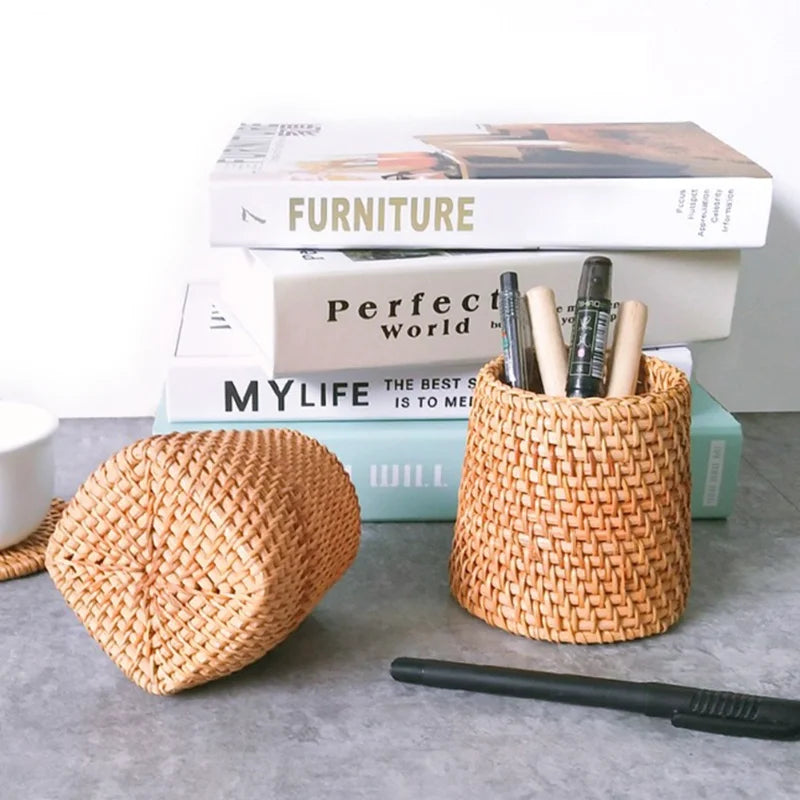 Handmade Rattan Storage Basket - Versatile Organizer for Home & Offic