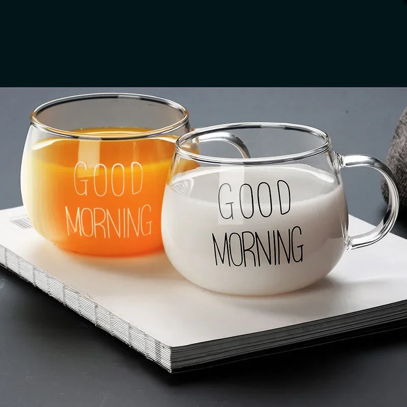 350 ml Letter Printed Transparent Creative Glass Coffee Tea Mug Drinks Dessert Breakfast Milk Cup Glass Mugs Handle Drinkware