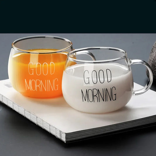 350 ml Letter Printed Transparent Creative Glass Coffee Tea Mug Drinks Dessert Breakfast Milk Cup Glass Mugs Handle Drinkware