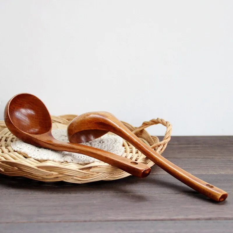 1PC Wooden Large Capacity Soup Spoon Kitchen Use A Spoon To Handle High Temperature Cooking Convenient And Durable