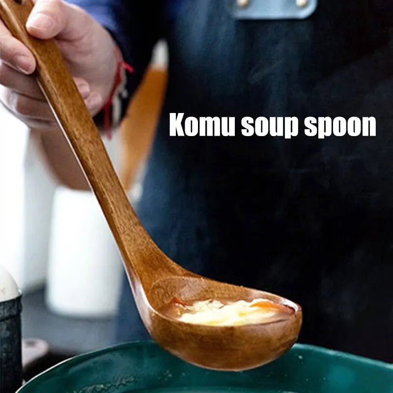 1PC Wooden Large Capacity Soup Spoon Kitchen Use A Spoon To Handle High Temperature Cooking Convenient And Durable