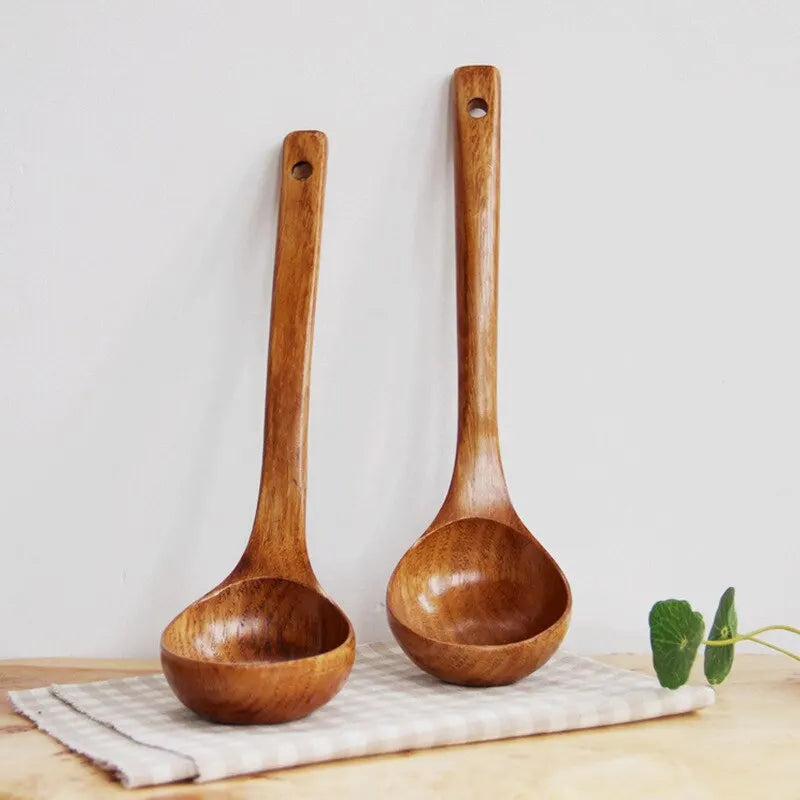 1PC Wooden Large Capacity Soup Spoon Kitchen Use A Spoon To Handle High Temperature Cooking Convenient And Durable