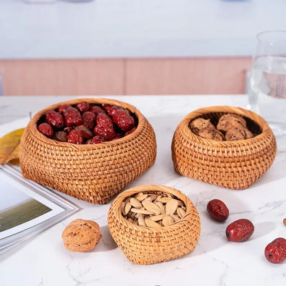 Handmade Round Rattan Serving Tray - Versatile for Kitchen & Dining