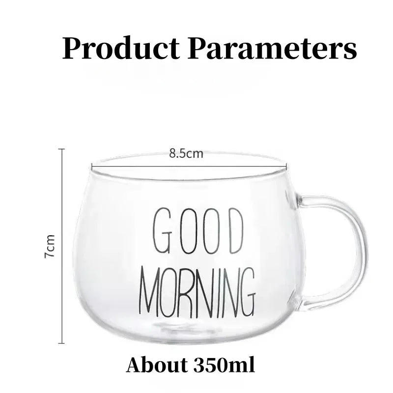 350 ml Letter Printed Transparent Creative Glass Coffee Tea Mug Drinks Dessert Breakfast Milk Cup Glass Mugs Handle Drinkware