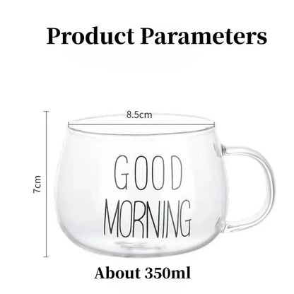 350 ml Letter Printed Transparent Creative Glass Coffee Tea Mug Drinks Dessert Breakfast Milk Cup Glass Mugs Handle Drinkware