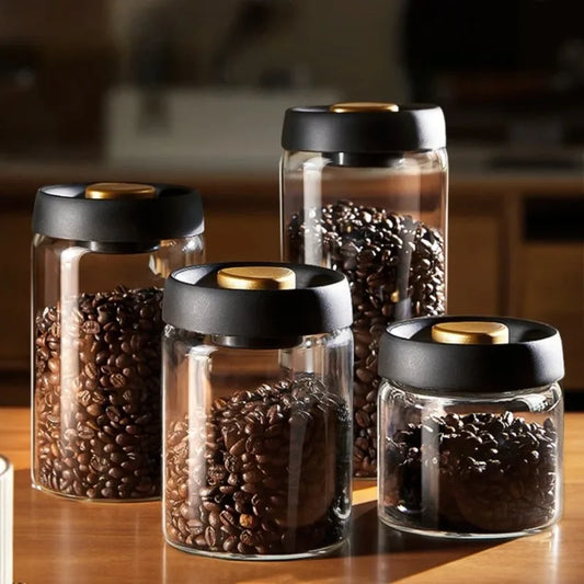 1 Pcs Coffee Beans Vacuum Sealed Jug Coffee Beans Glass Airtight Canister Kitchen Food Grains Candy Keep Fresh Storage Jar