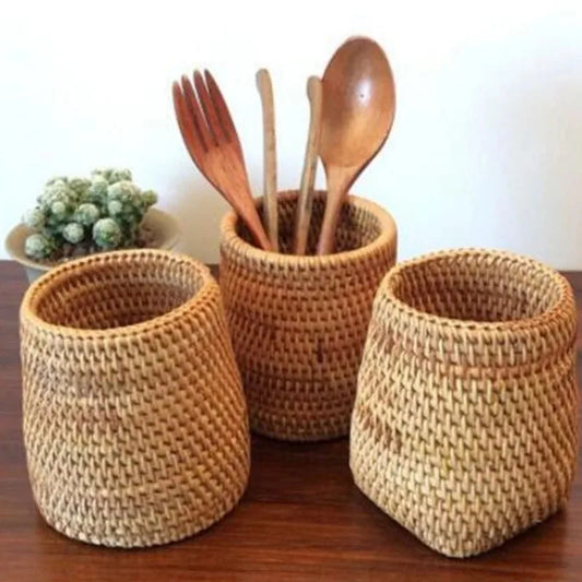 Handmade Rattan Storage Basket - Versatile Organizer for Home & Offic