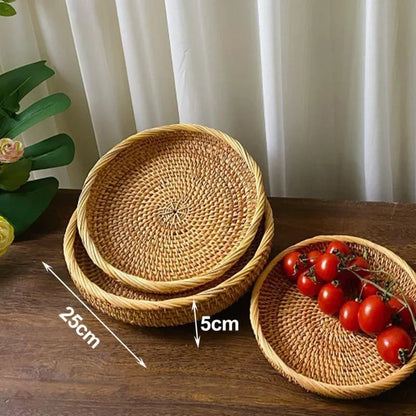 Handmade Round Rattan Serving Tray - Versatile for Kitchen & Dining