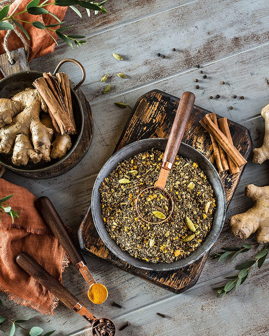 Turmeric Ginger Tulsi Chai Loose Tea, Ayurvedic Anti-Inflammatory Blend - Caffeine Free - 55+ Cups - USDA Organic & Kosher - 4 oz (113g)