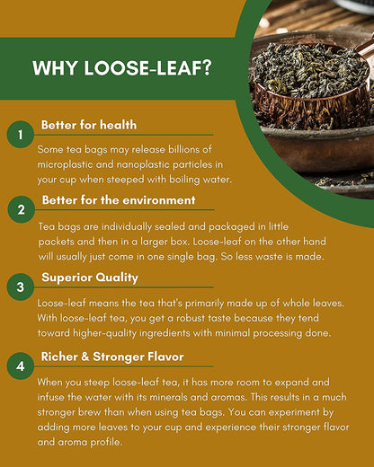 Oolong Green Tea, Loose Leaf, USDA Organic, 55+ Cups – 4 Oz (113g)